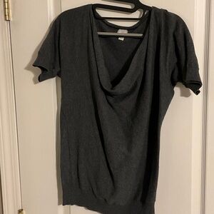 Converse Dark Gray Short Sleeve Draped Neck Sweater